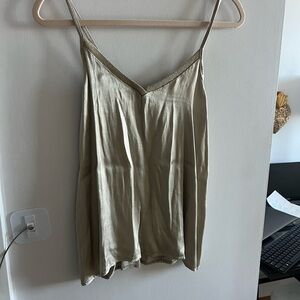 Vintage Italian Silky Top - Olive Green / silver